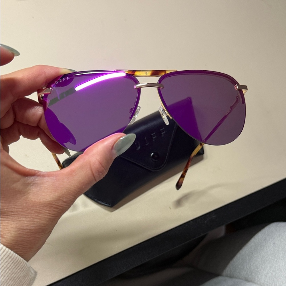 Diff Eyewear Purple Lens Aviator Sunglasses with Gold Frame